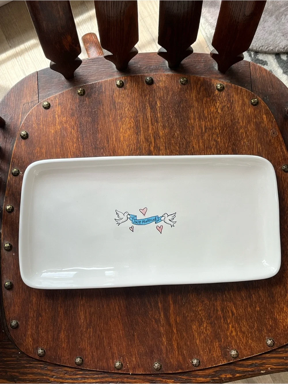 Rae Dunn just married doves and hearts tray